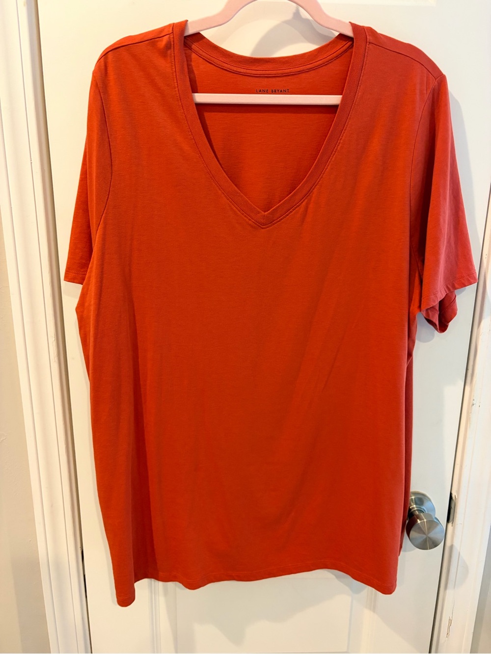 Lane Bryant V-Neck Short Sleeve Tee — Rust Orange